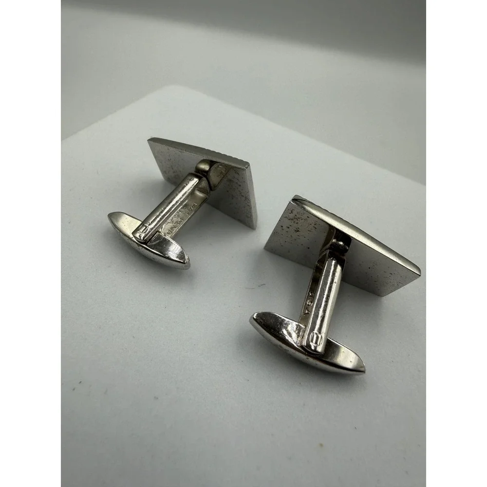 VTG Foster‎ Silver Tone Black Cabochon Scroll Trapezoid Cufflinks Mens Jewelry